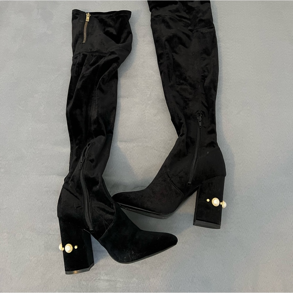 Stunning over the knee velvet and pearl boots